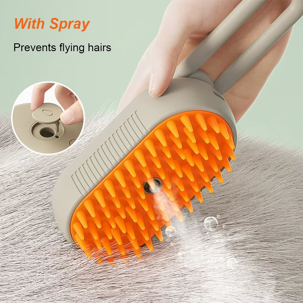 3-in-1 Pet Grooming Brush for Dogs & Cats – Steam Spray, Hair Removal, Massage & Cleaning Comb