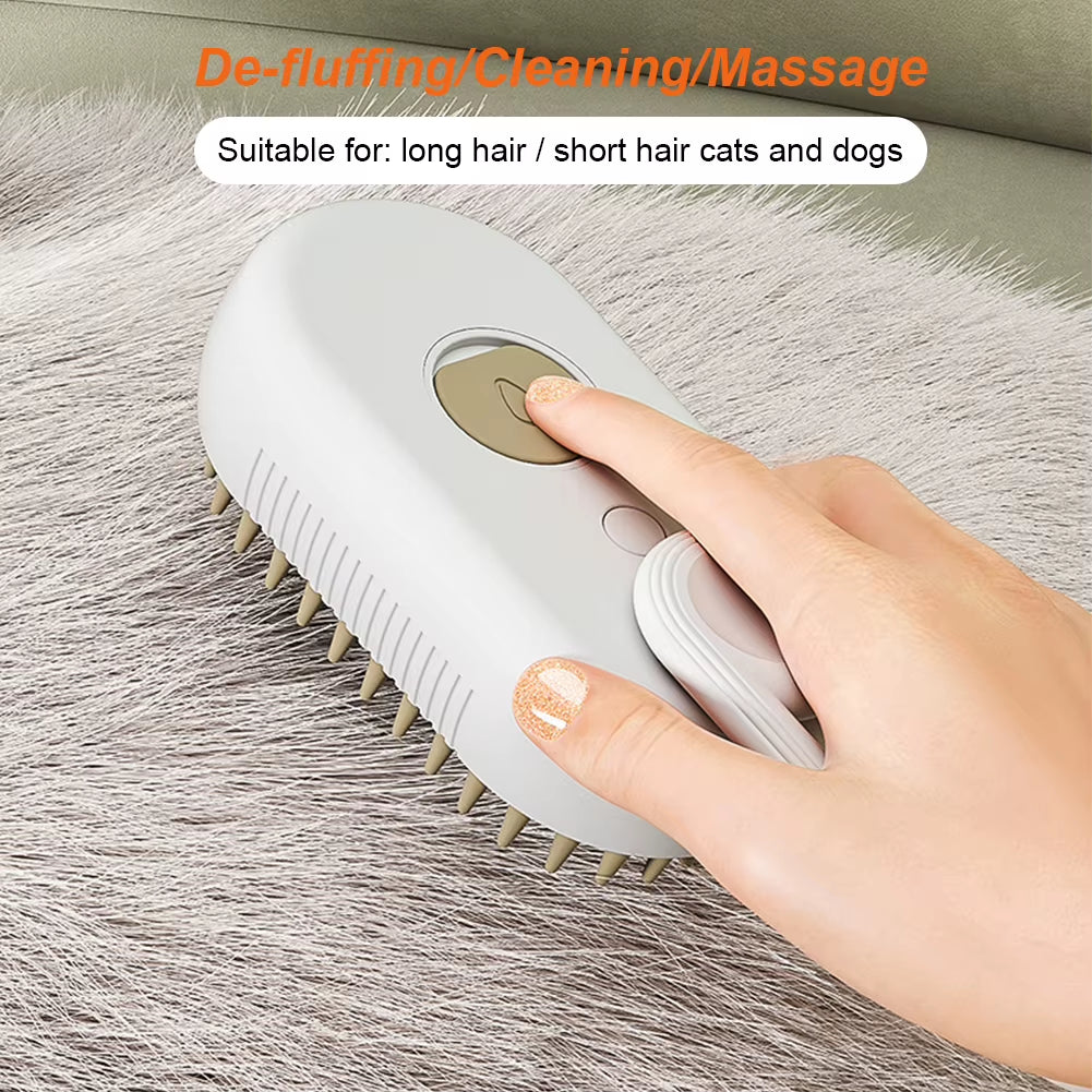 3-in-1 Pet Grooming Brush for Dogs & Cats – Steam Spray, Hair Removal, Massage & Cleaning Comb
