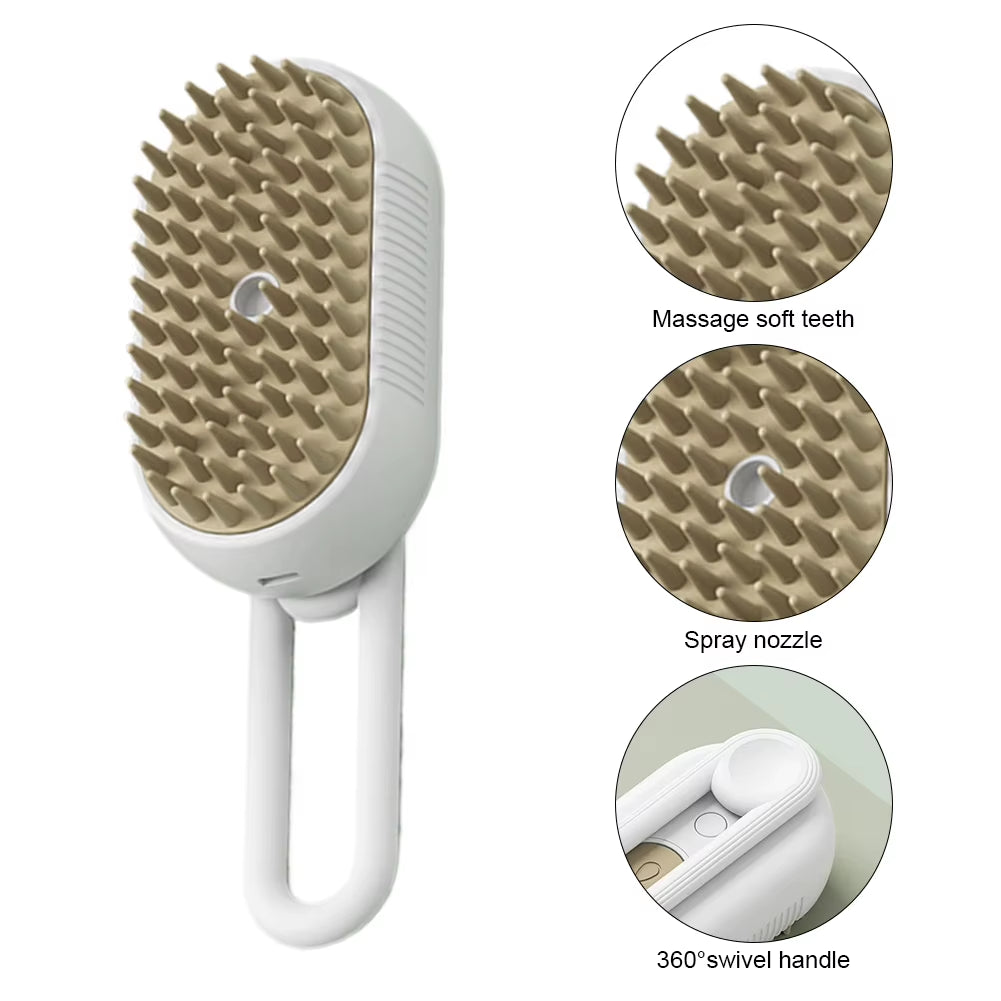 3-in-1 Pet Grooming Brush for Dogs & Cats – Steam Spray, Hair Removal, Massage & Cleaning Comb