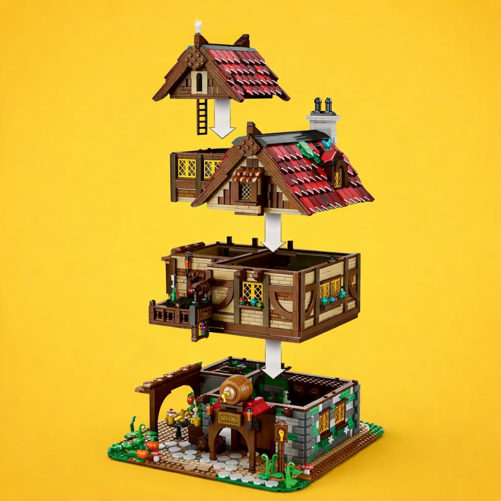 Medieval Tavern Building Blocks Set – European Street Architecture, 2868 PCS, Compatible Brick MOC Model