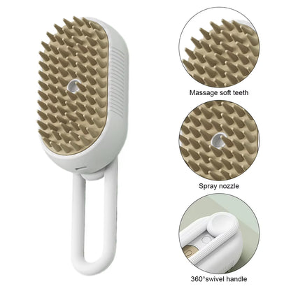 3-in-1 Pet Grooming Brush for Dogs & Cats – Steam Spray, Hair Removal, Massage & Cleaning Comb