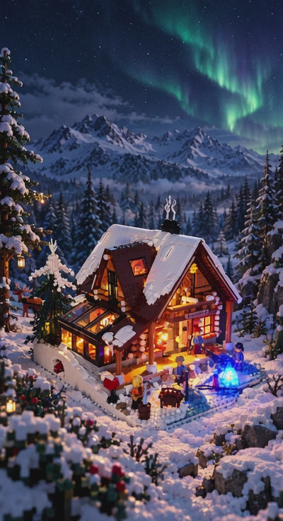 Aurora Cabin Building Set with LED Lights – 2425 Pieces