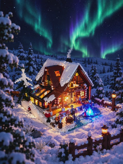 Aurora Cabin Building Set with LED Lights – 2425 Pieces
